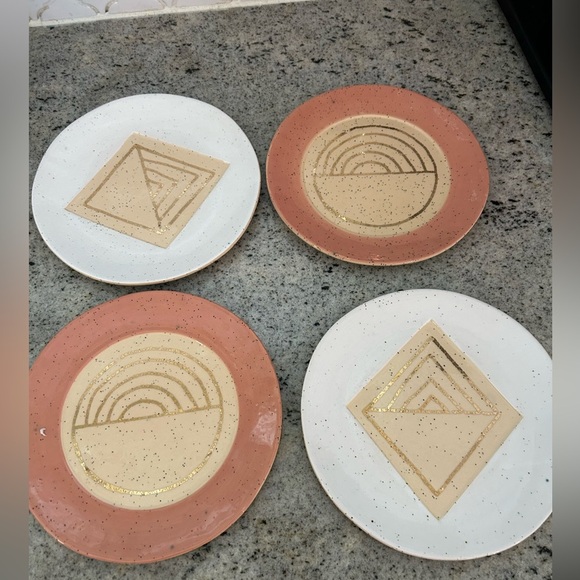 Anthropologie plate Cathy Terepocki dessert peach  gold white speckled set of 4 - Picture 1 of 1